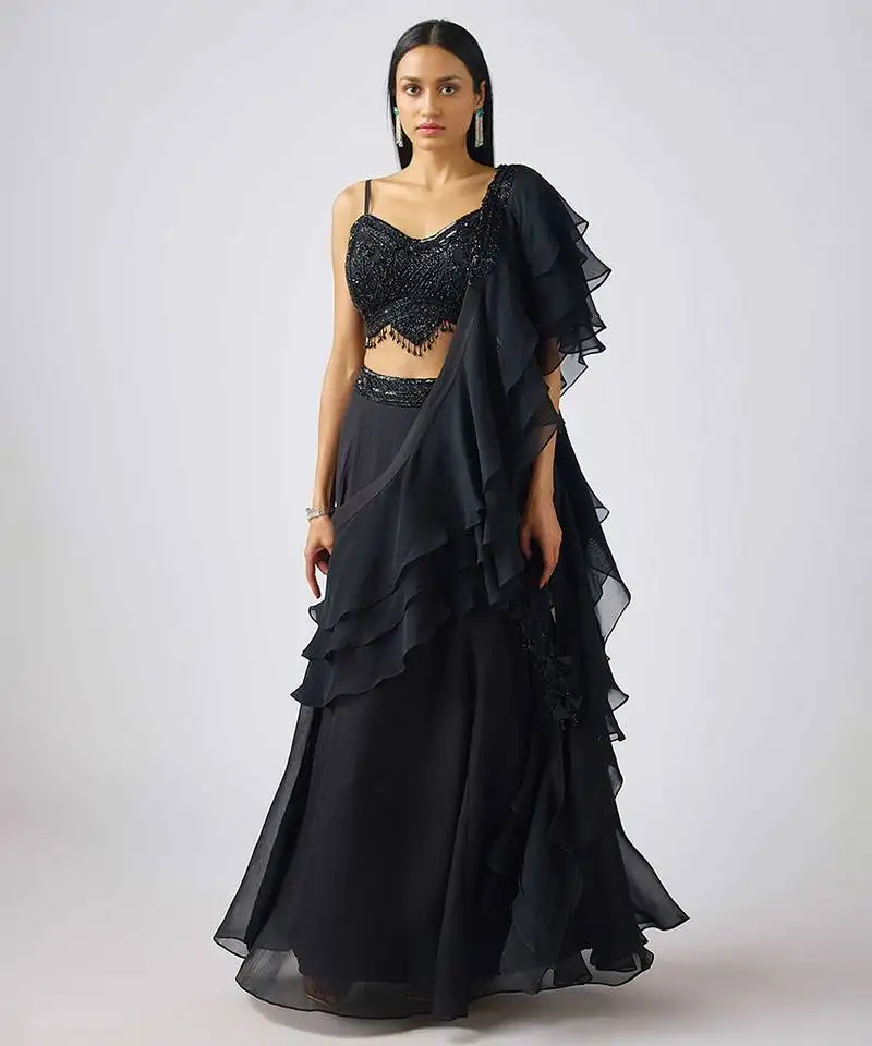 Black plain organza lehenga