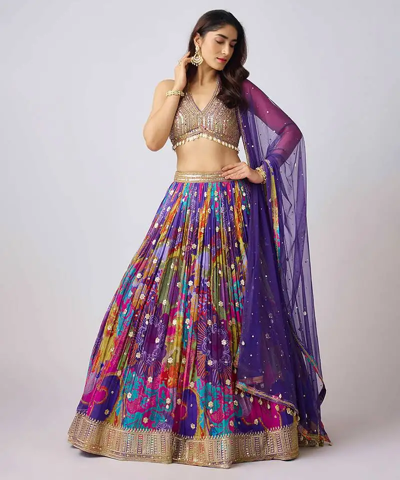 Purple printed georgette lehenga