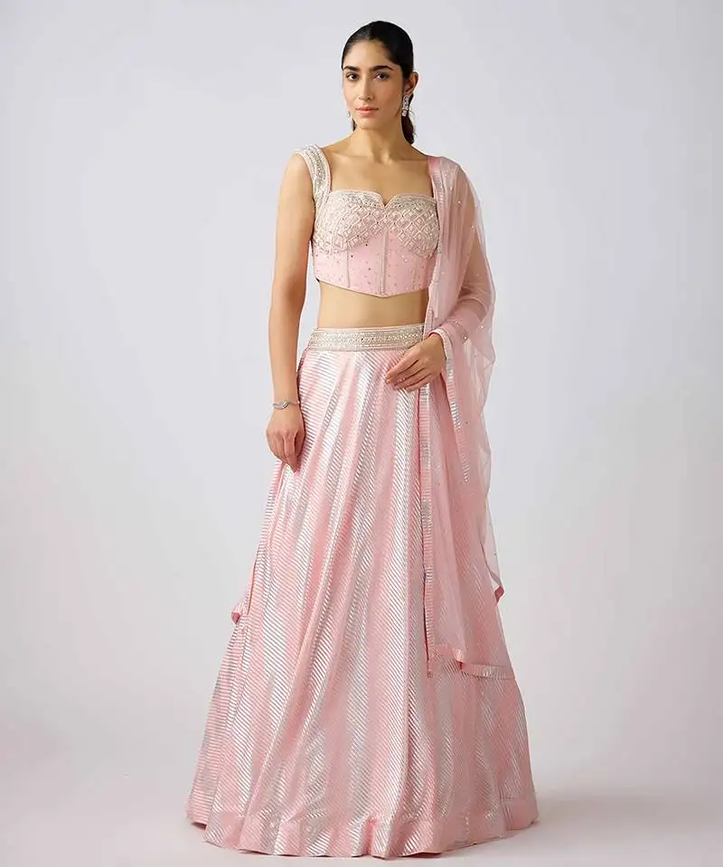 Pink plain organza lehenga