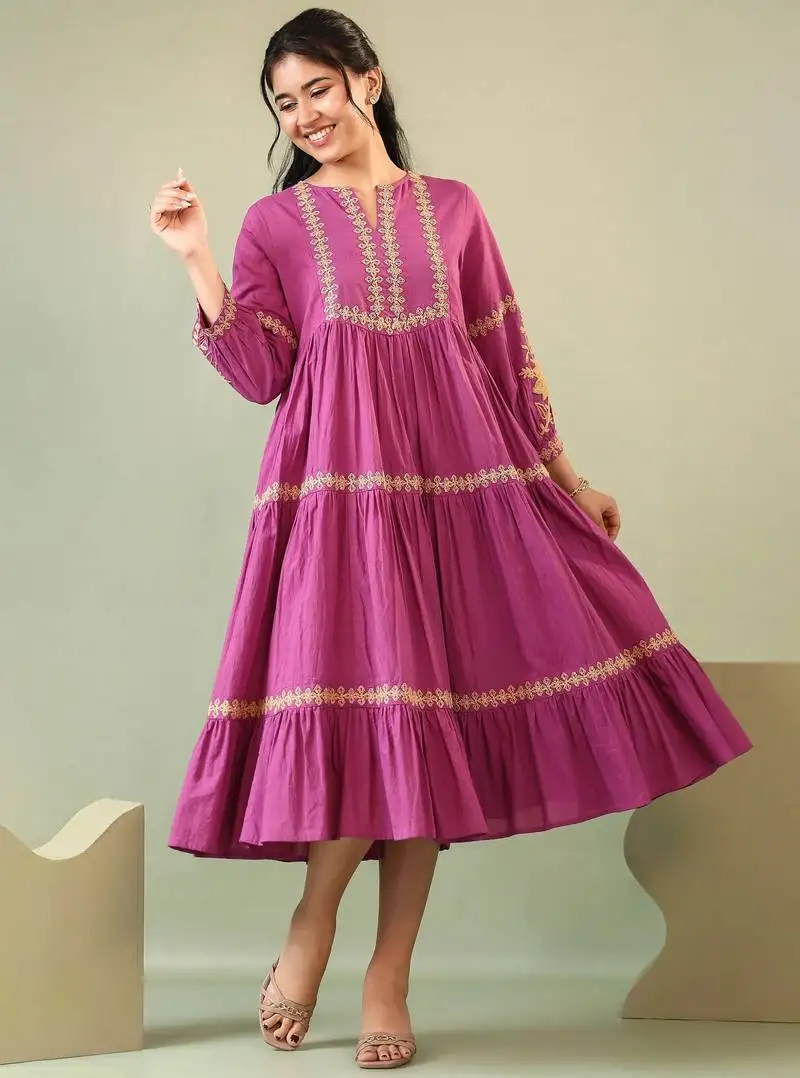 Purna munsell purple plain cotton short dresses