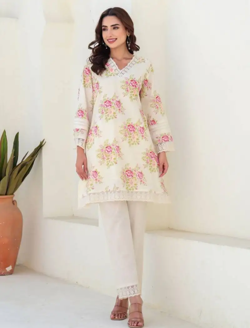 Tiara vanilla white printed cotton co ord sets