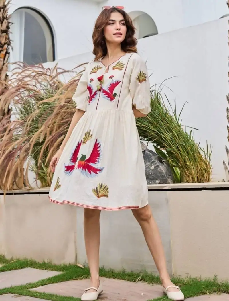 Tiara frost white embroidered cotton short dresses
