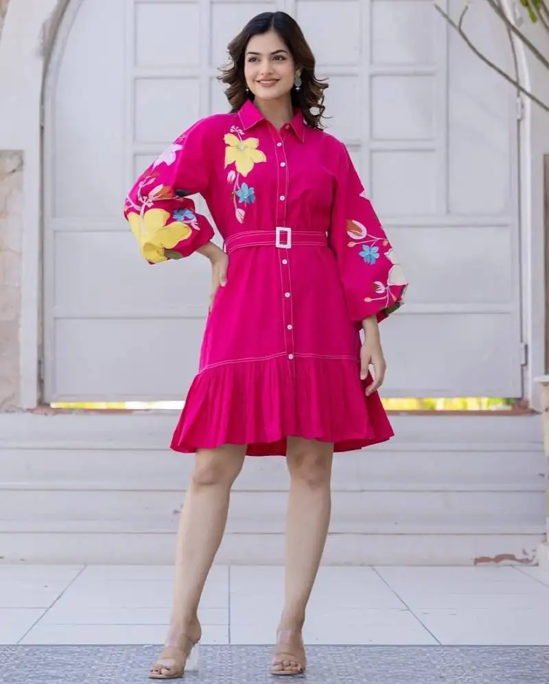 Tiara blossom pink plain cotton short dresses