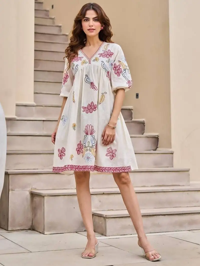 Tiara daisy white embroidered cotton short dresses