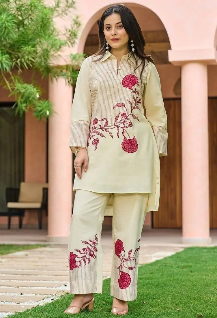 Mahua roses off white plain cotton co ord sets