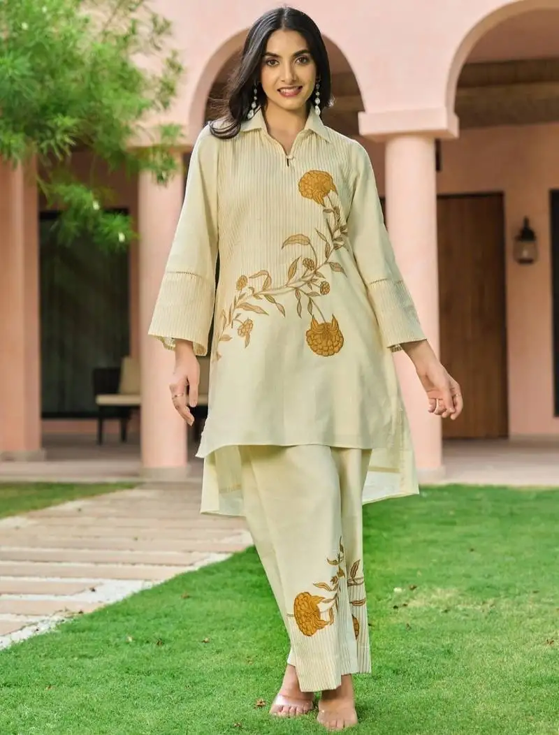 Mahua alabaster off white plain cotton co ord sets