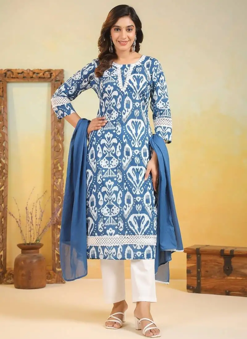 Ocean ikat print cotton suit set