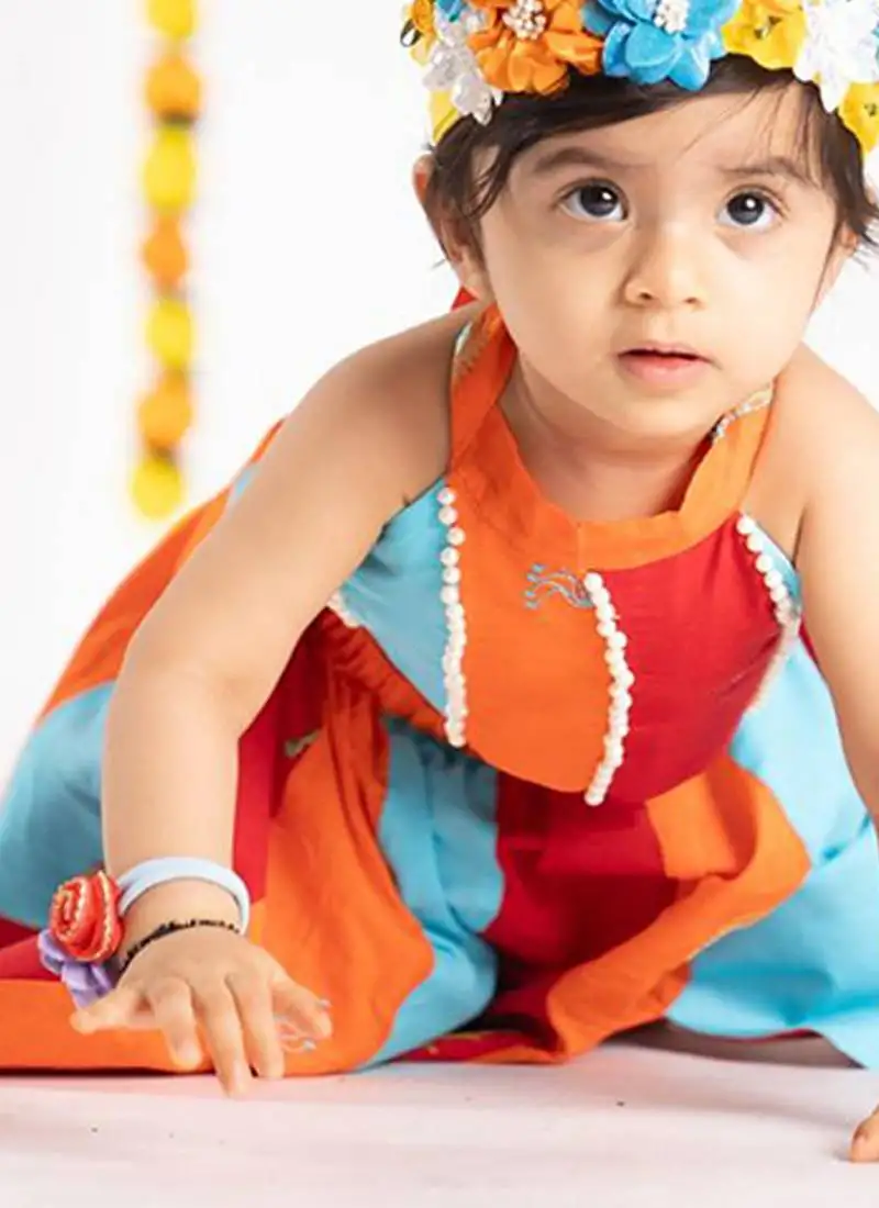 Multicoloured embroidered cotton lehenga