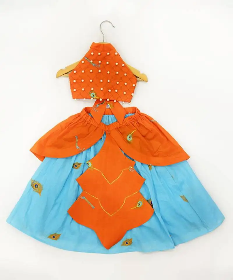 Orange embroidered cotton lehenga