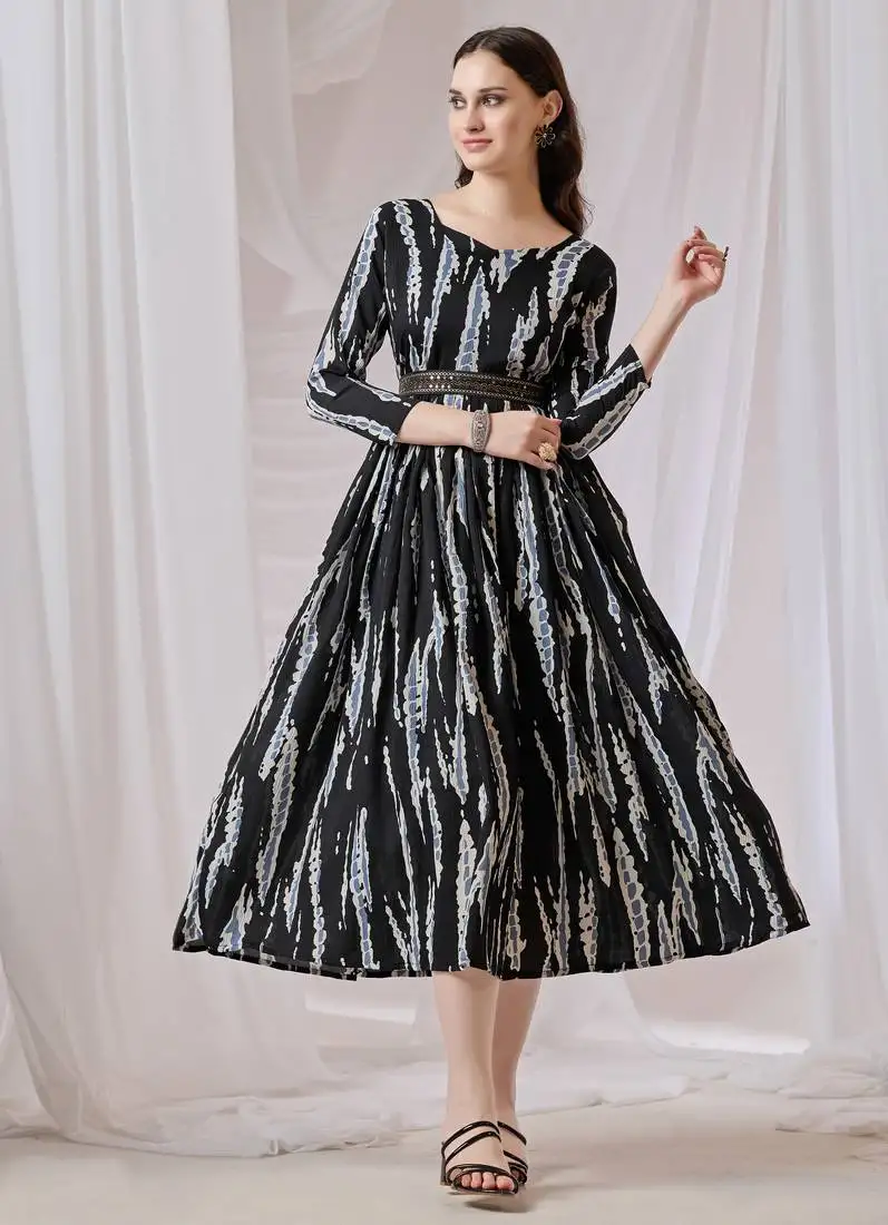 Black color poly georgette anarkali digital printed gown