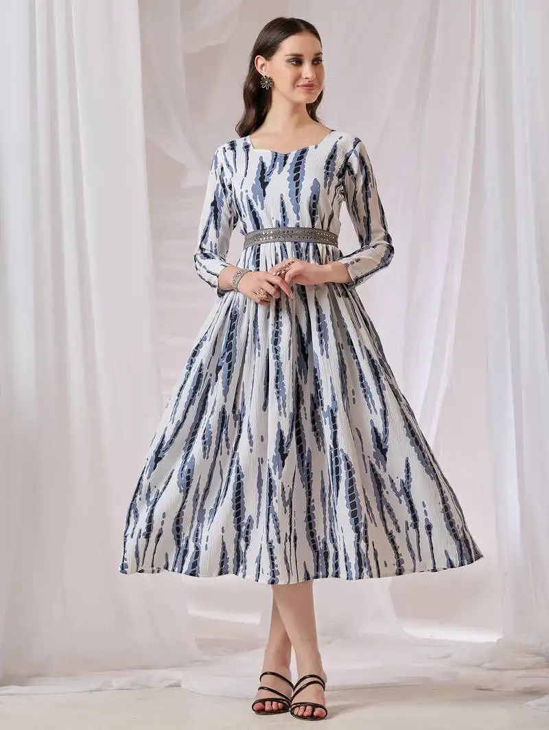 White color poly georgette anarkali digital printed gown