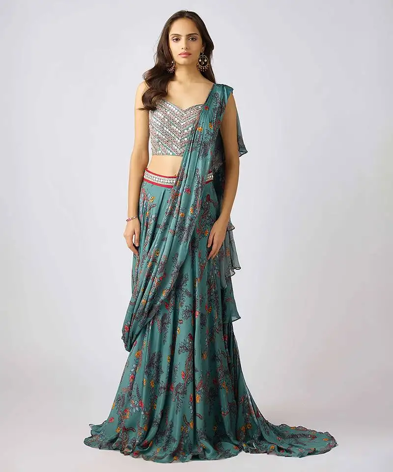 Green printed nylon saree