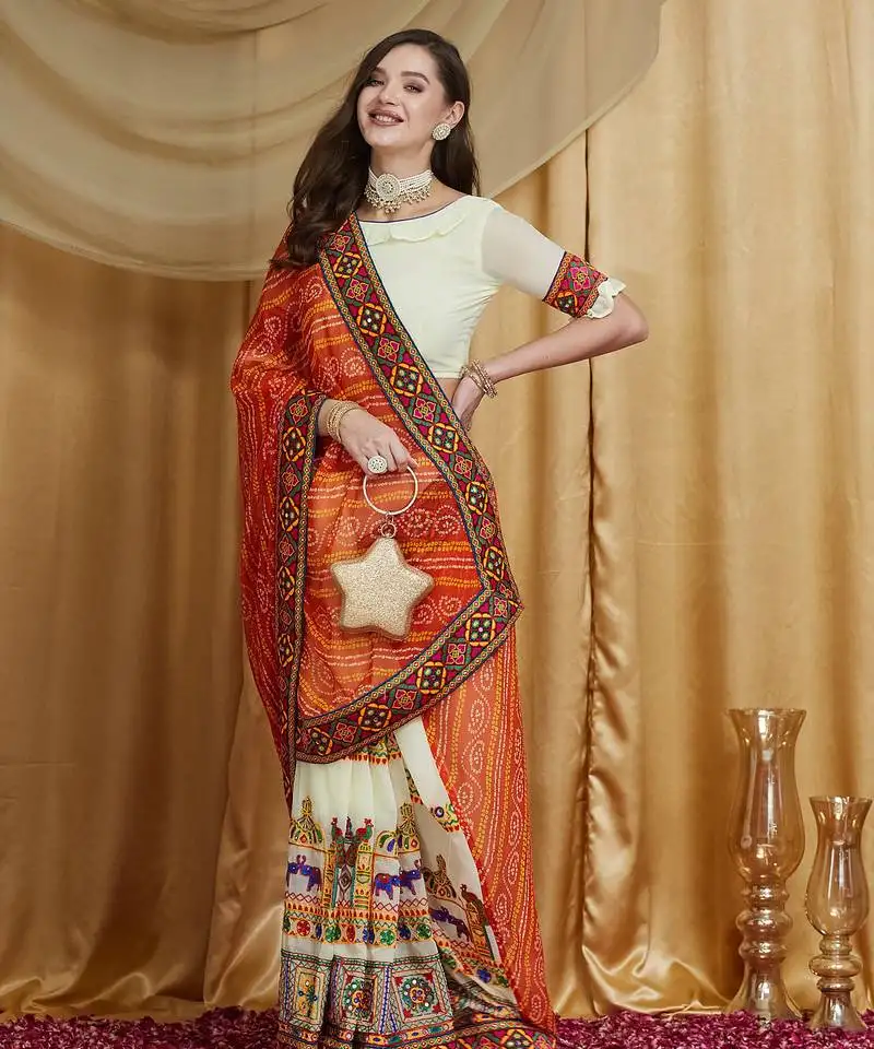 Riva enterprise women's designer embroidery georgette saree with unstitched blouse