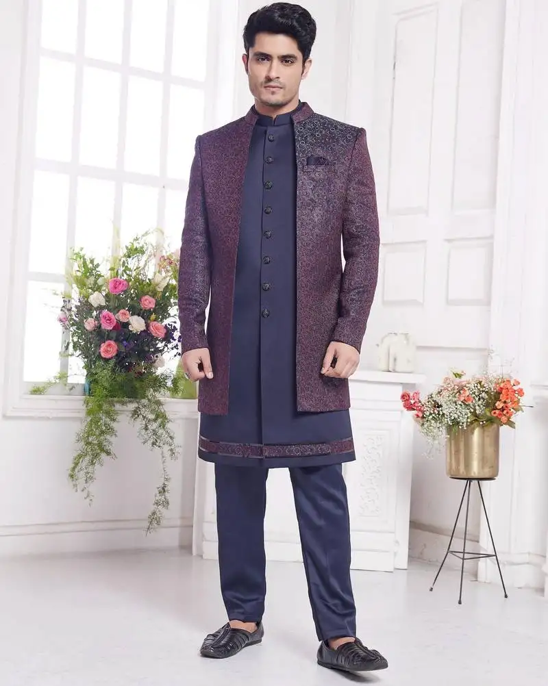 Violet 3 peice jacket set with imported jaquard silk and faux satin