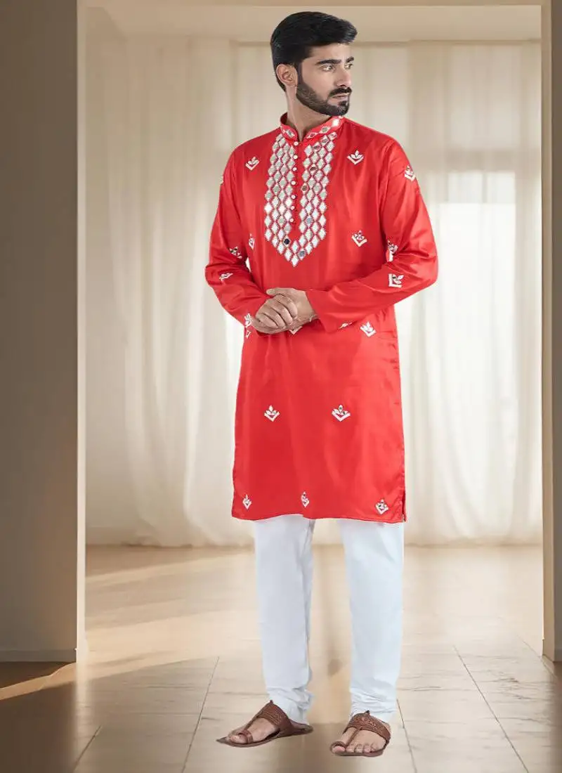 Red mirrar embroidery kurta sets indian ethnic wear