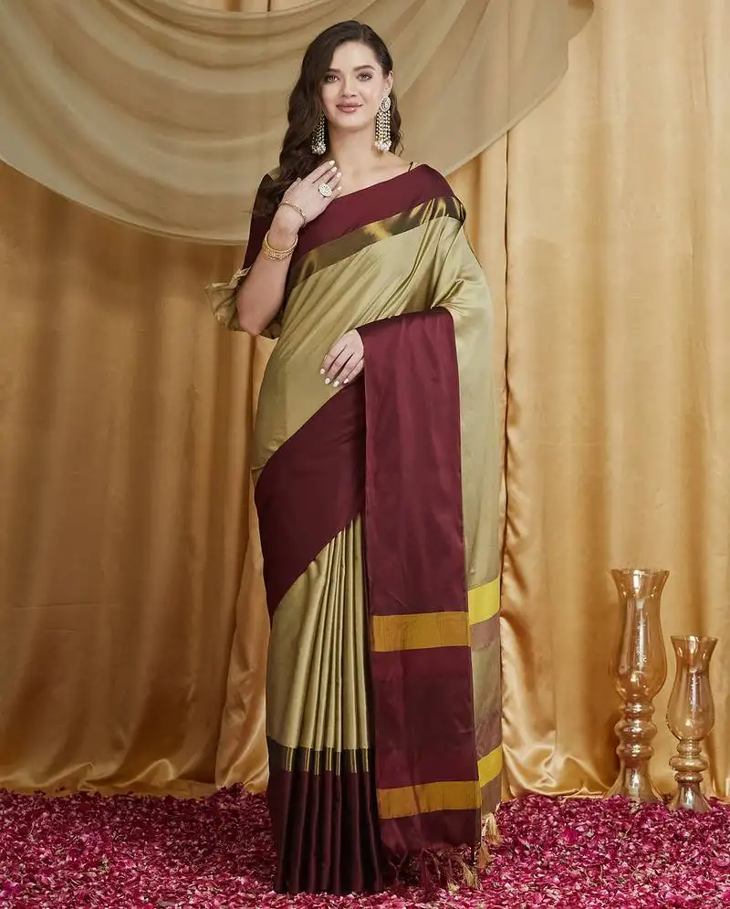 Riva enterprise women's cotton silk solid print saree with blouse