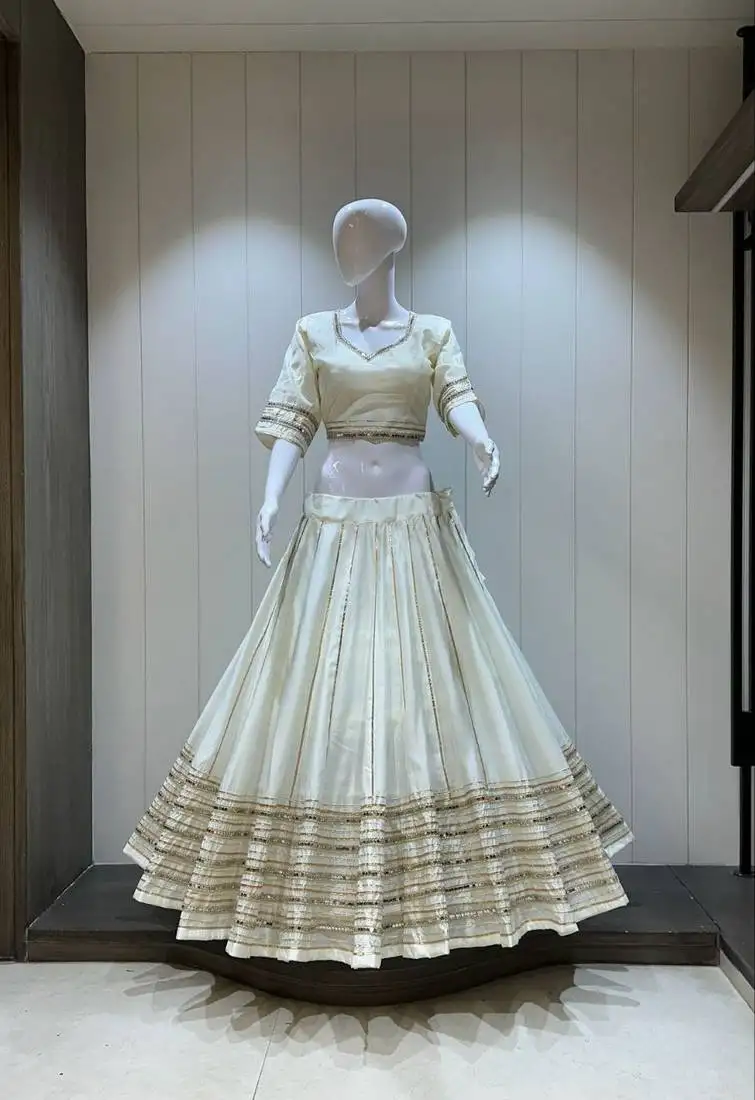 Traditional roman silk white gota lace lehenga choli