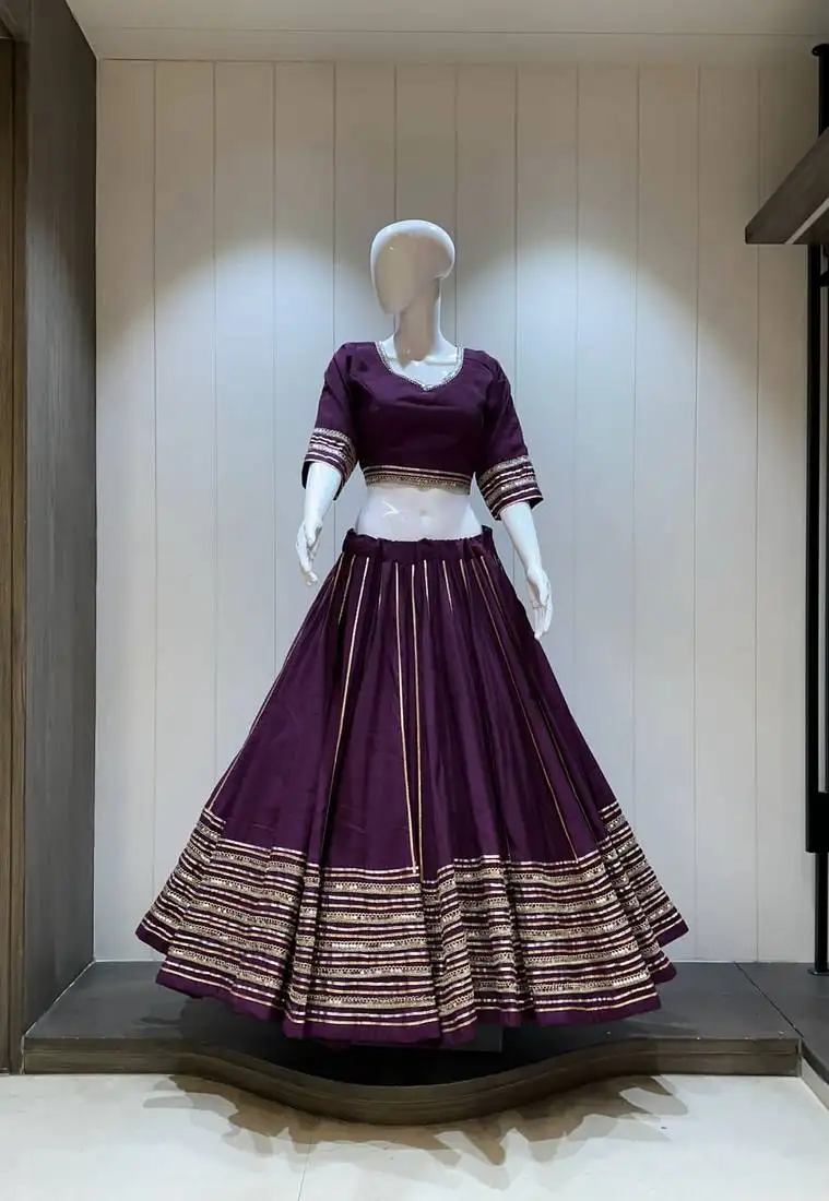 Traditional roman silk wine gota lace lehenga choli