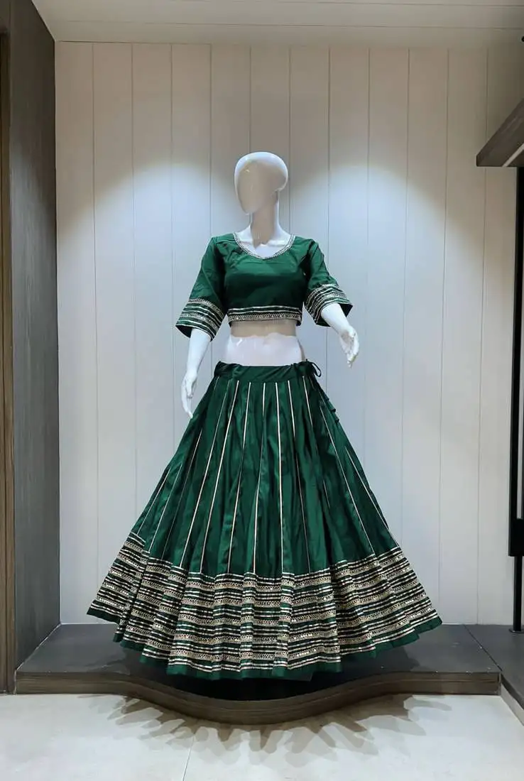 Traditional roman silk green gota lace lehenga choli
