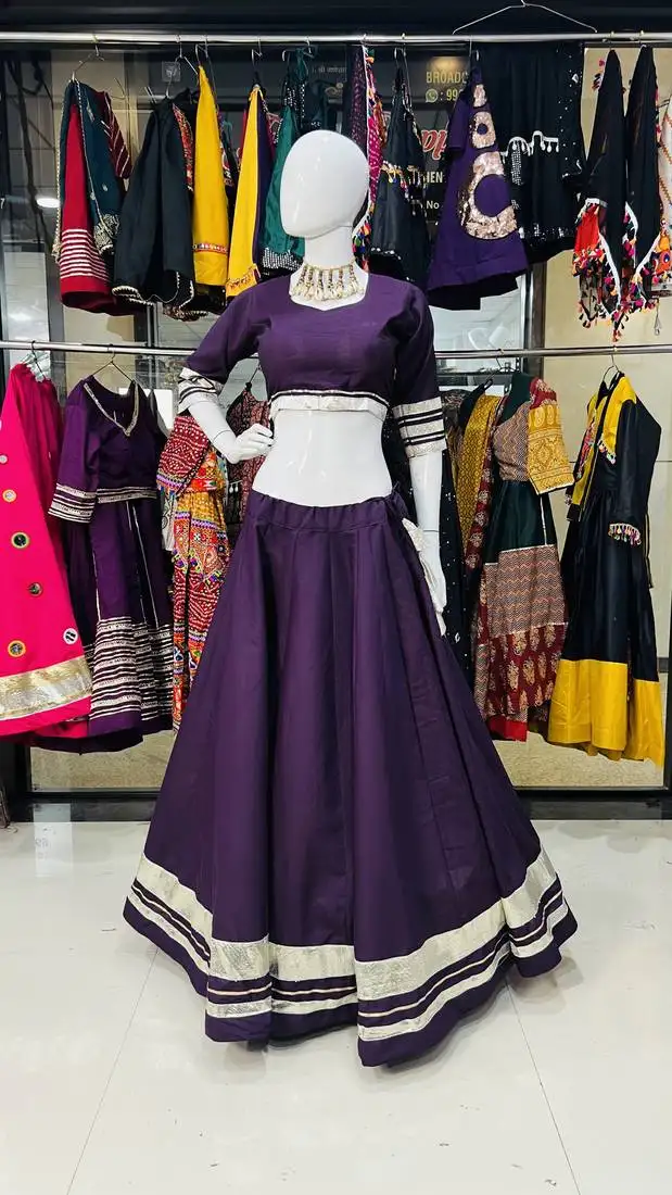Traditional roman silk wine gota lace lehenga choli for garba nights