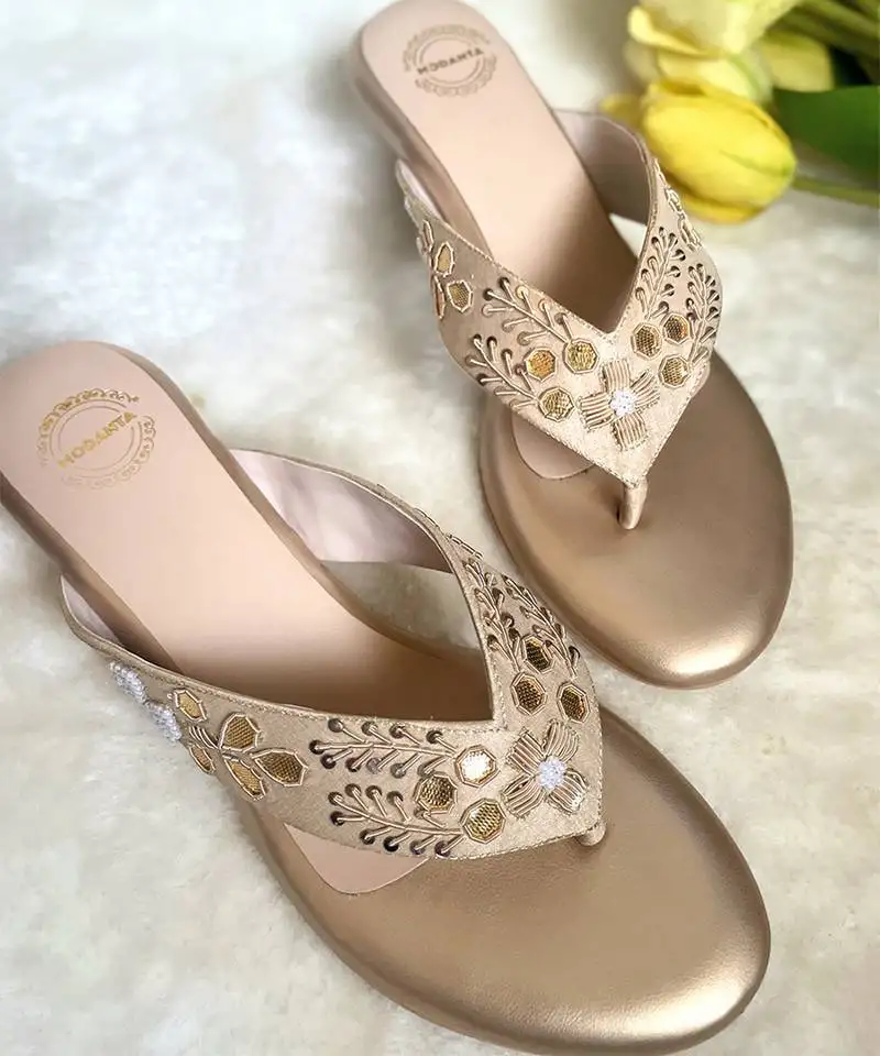 Gold woven textile wedges