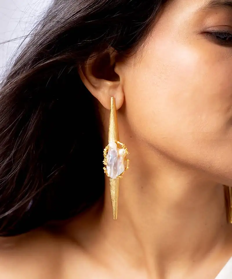 Baroque pearl dagger drop earrings