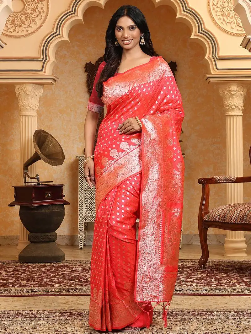 Pink pure kanjivaram silk blend saree