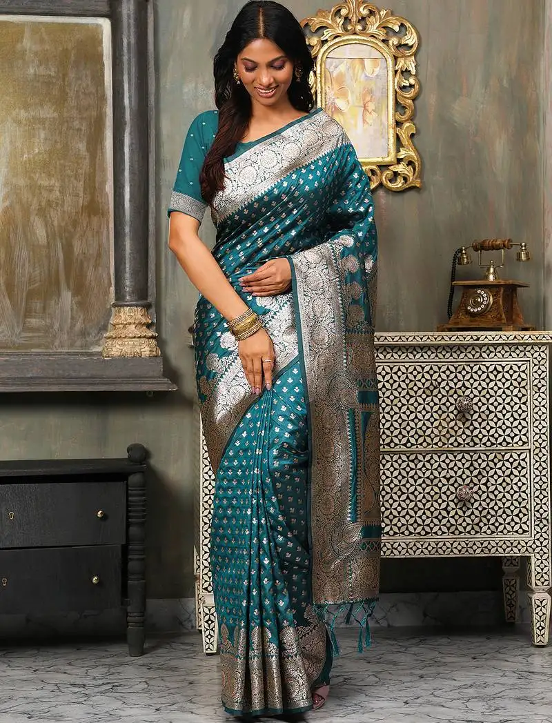 Sea green pure kanjivaram silk blend saree