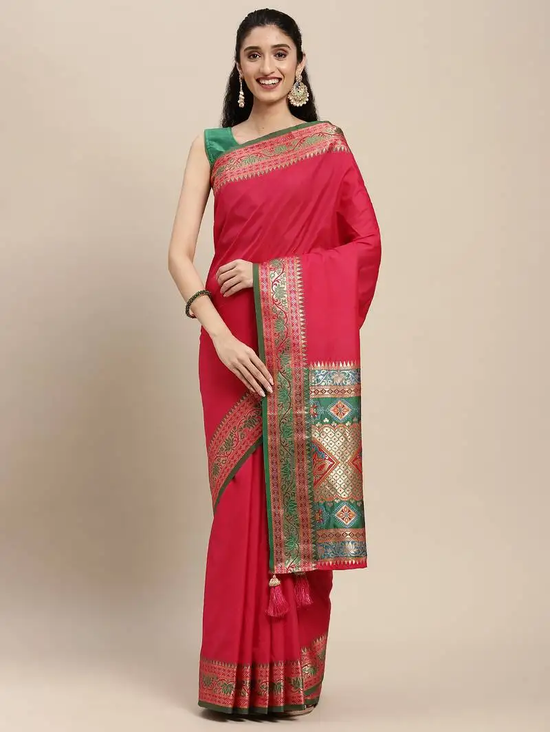 Party wear saree with rich pallu and contrast zari border