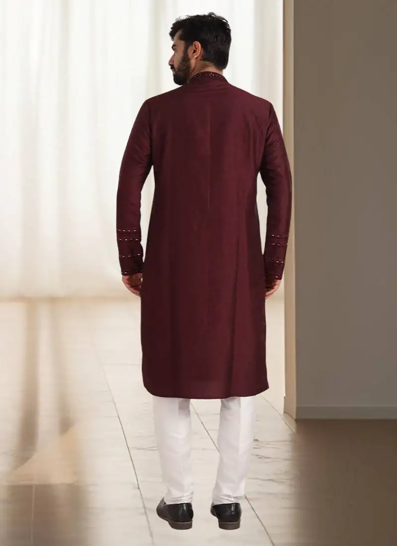 Wine cotton kurta churidar for mens