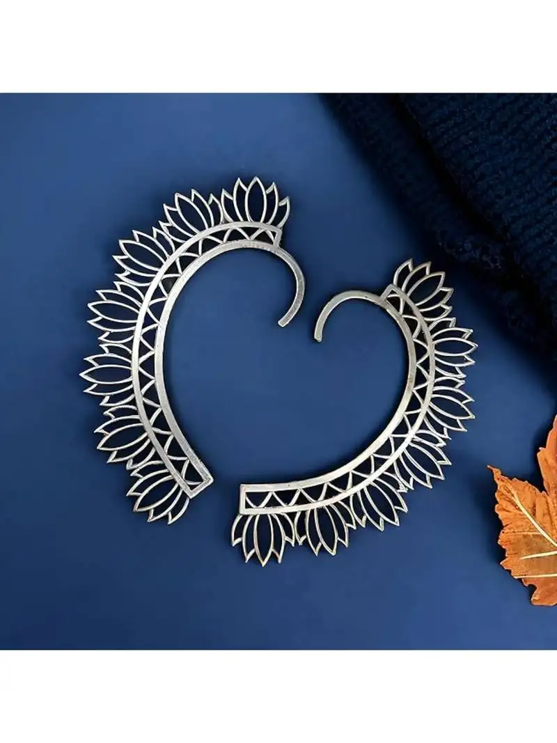 Women silver plated brass lotus shape ear cuff