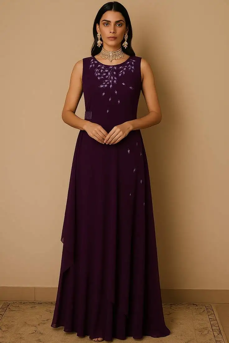 Purple sequins georgette dress