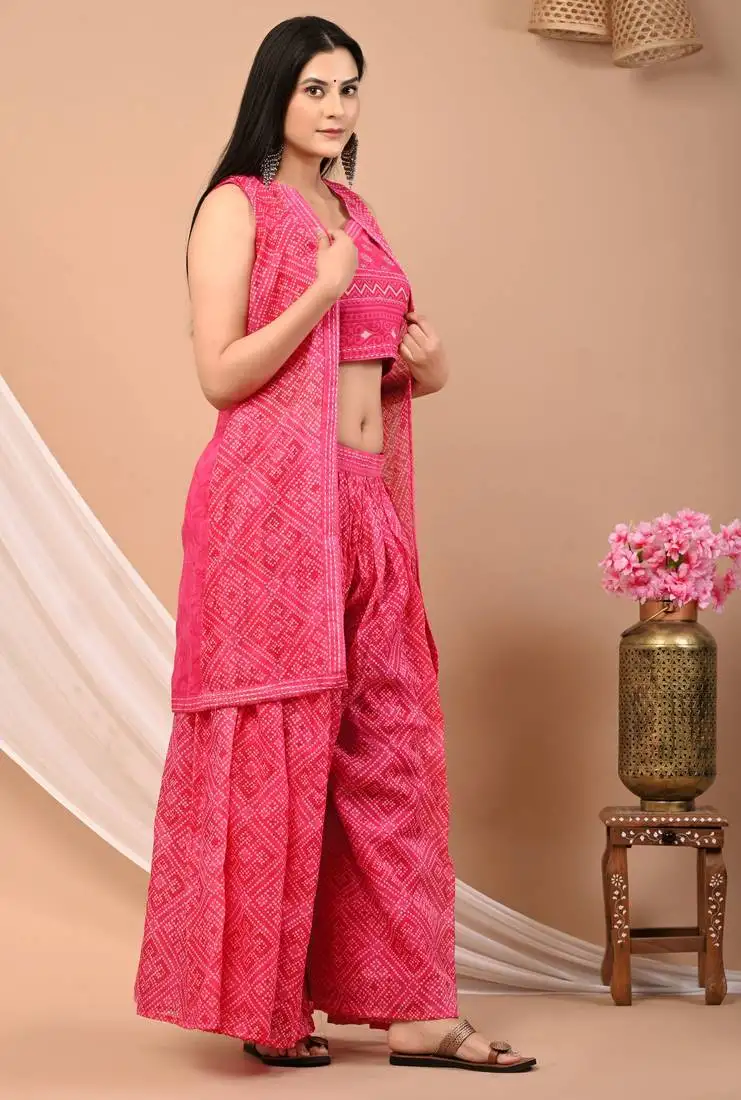 Pink bandhej cotton set