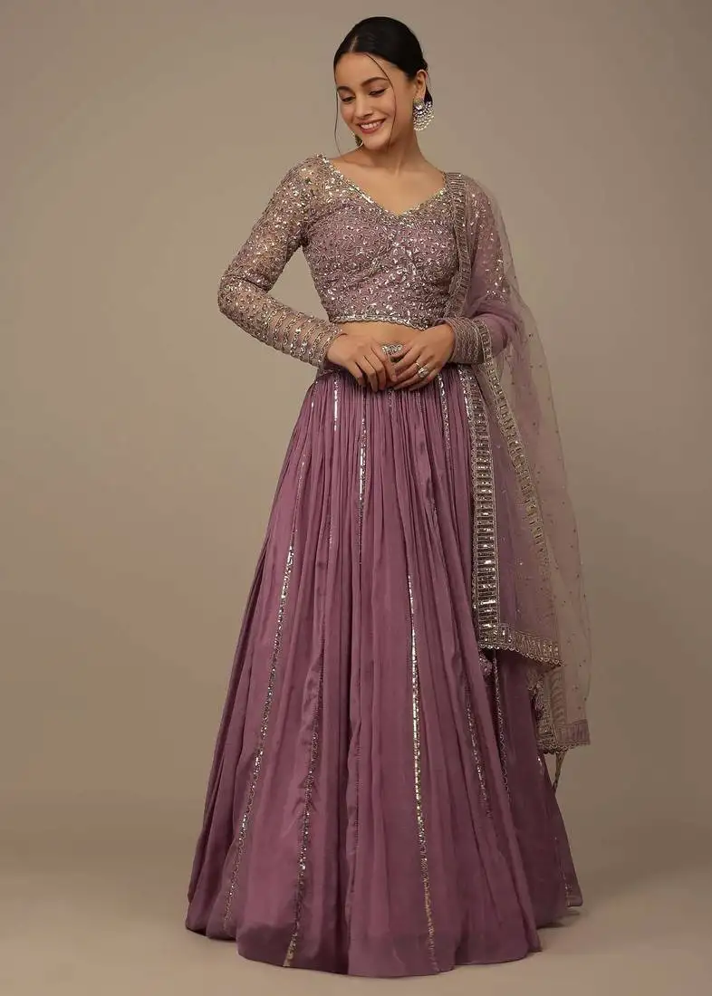 Pink sequined embroidery work silk party wear lehenga choli with dupatta