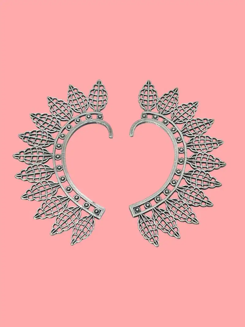 silver plated oxidised leaf style ear cuff