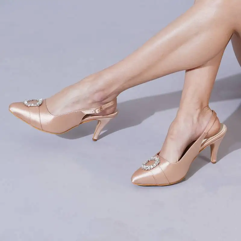 Pink solid slingback pencil heels