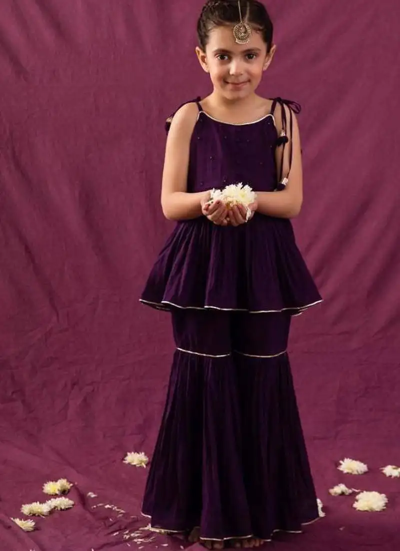 Purple mulmul strappy anarkali set -set of 3