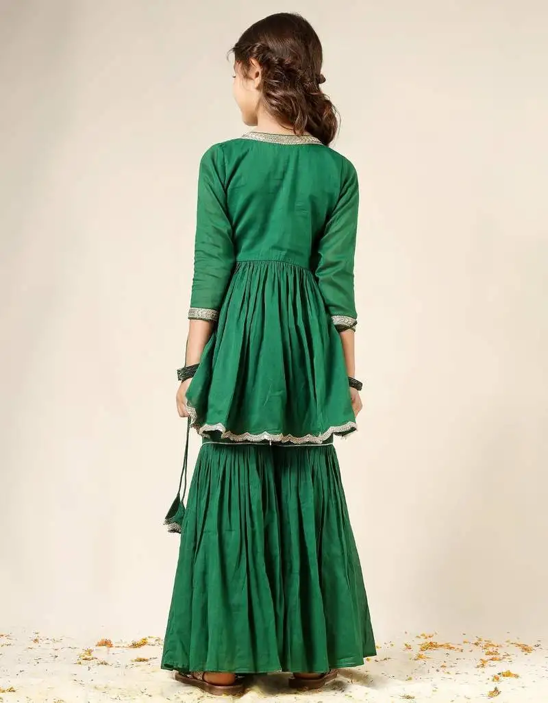 Green mulmul angrakha suit set -set of 3