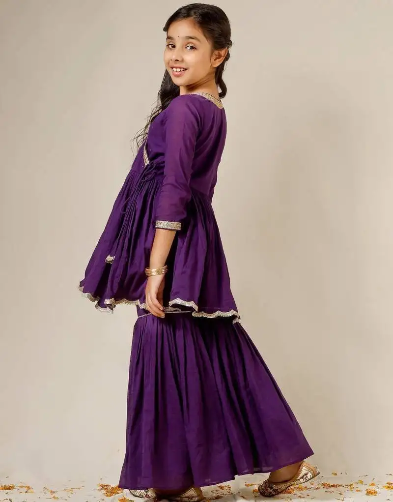 Purple mulmul angrakha suit set -set of 3