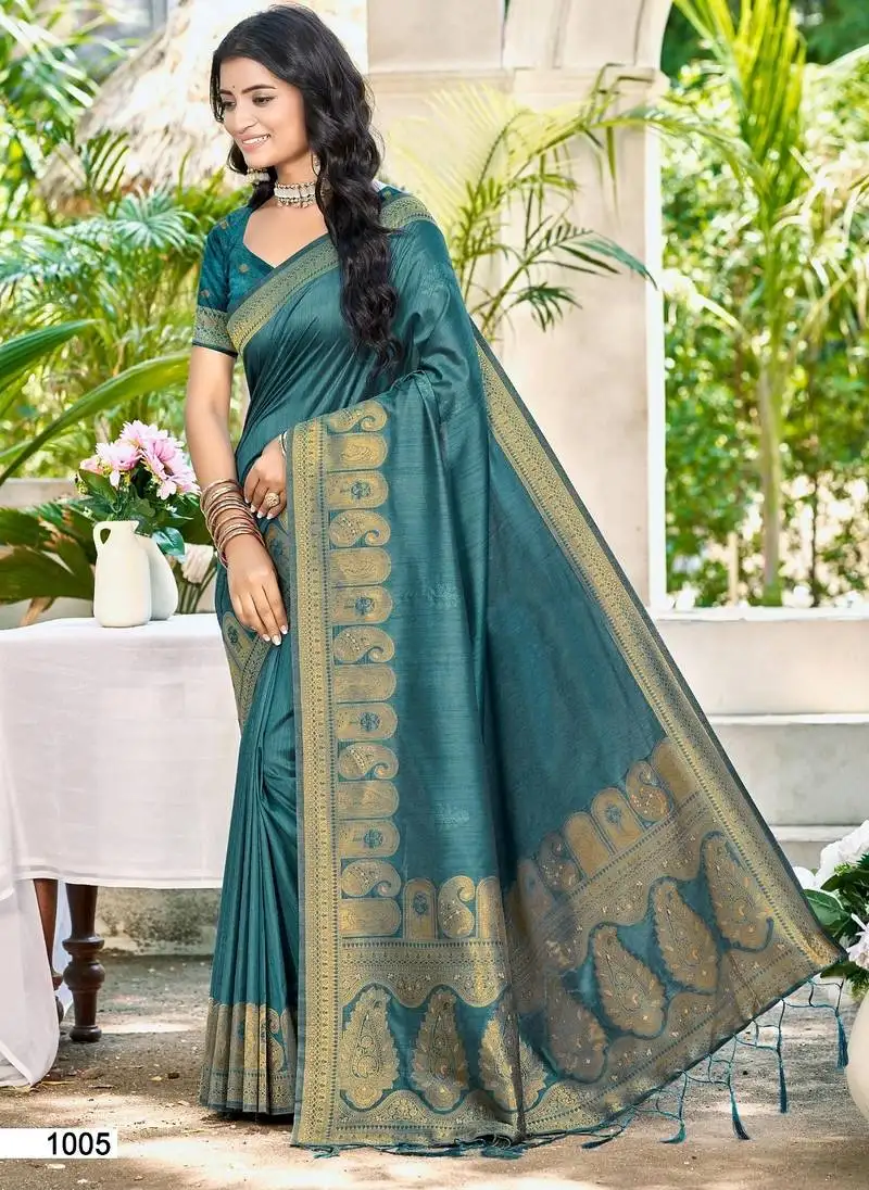 Sangam prints turquoise assam silk woven work traditional saree