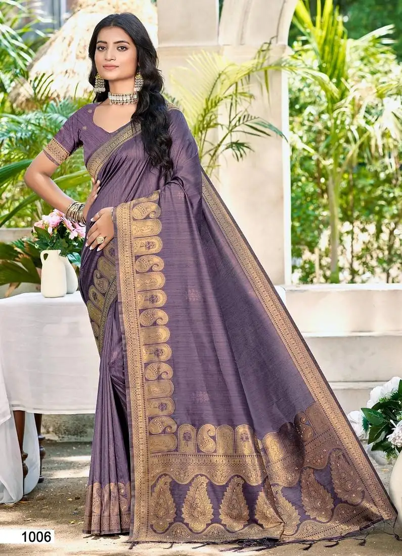 Sangam prints purple assam silk woven work traditional saree