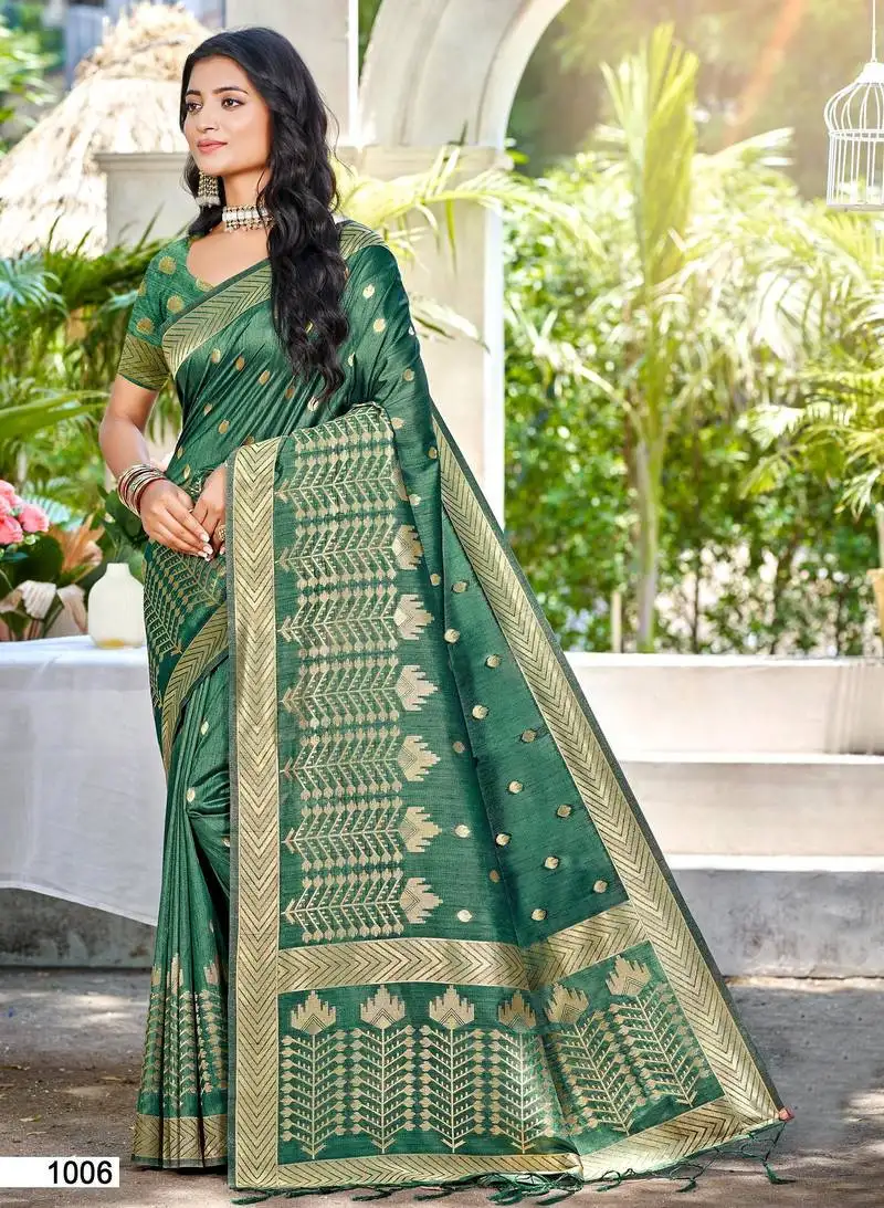 Sangam prints green assam silk woven work traditional saree