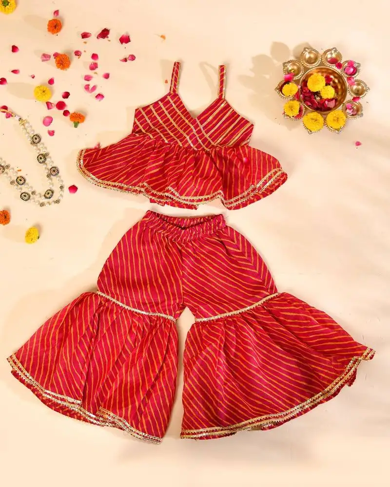 Kids red & yellow kurta sharara set