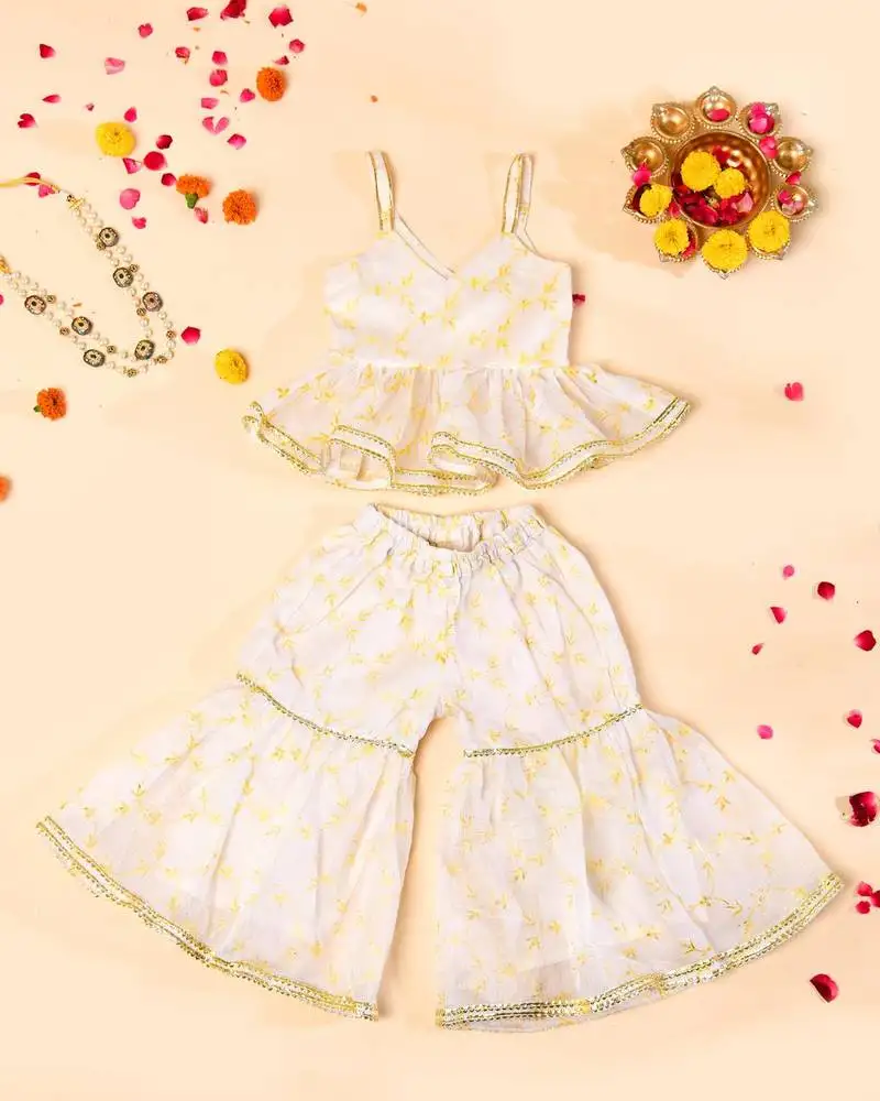 White peplum sharara set