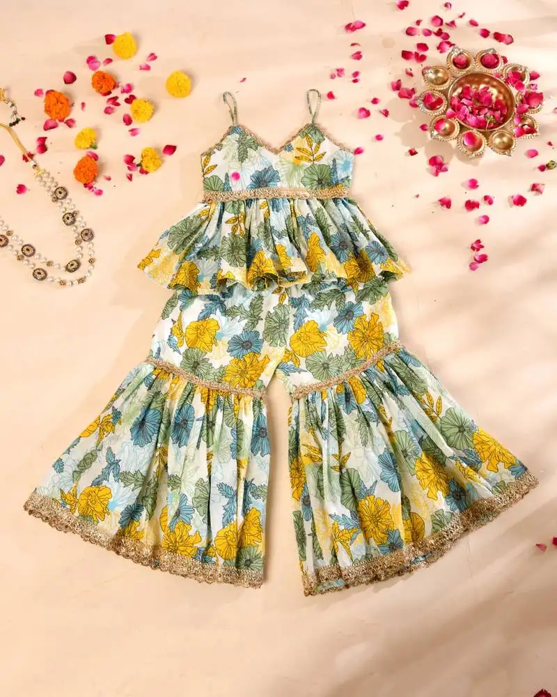 Multicolor block print sharara set