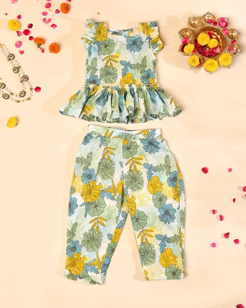 Multicolor block print pant kurta set