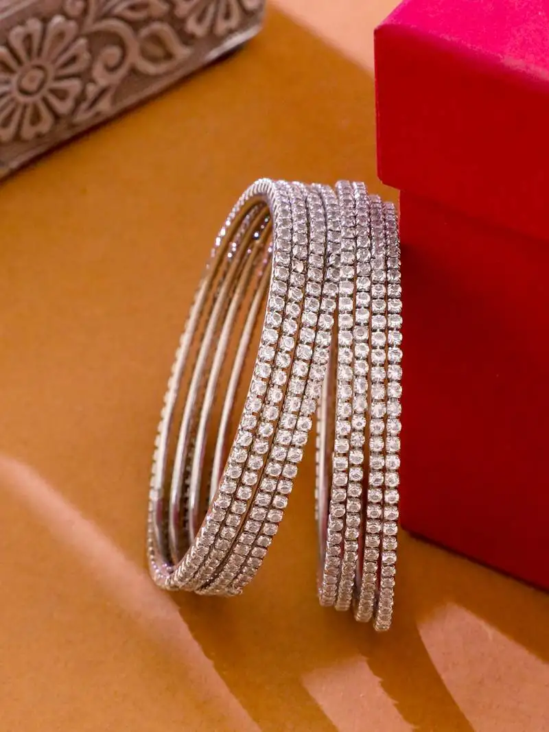 set of 8 american diamond silver plated bangles