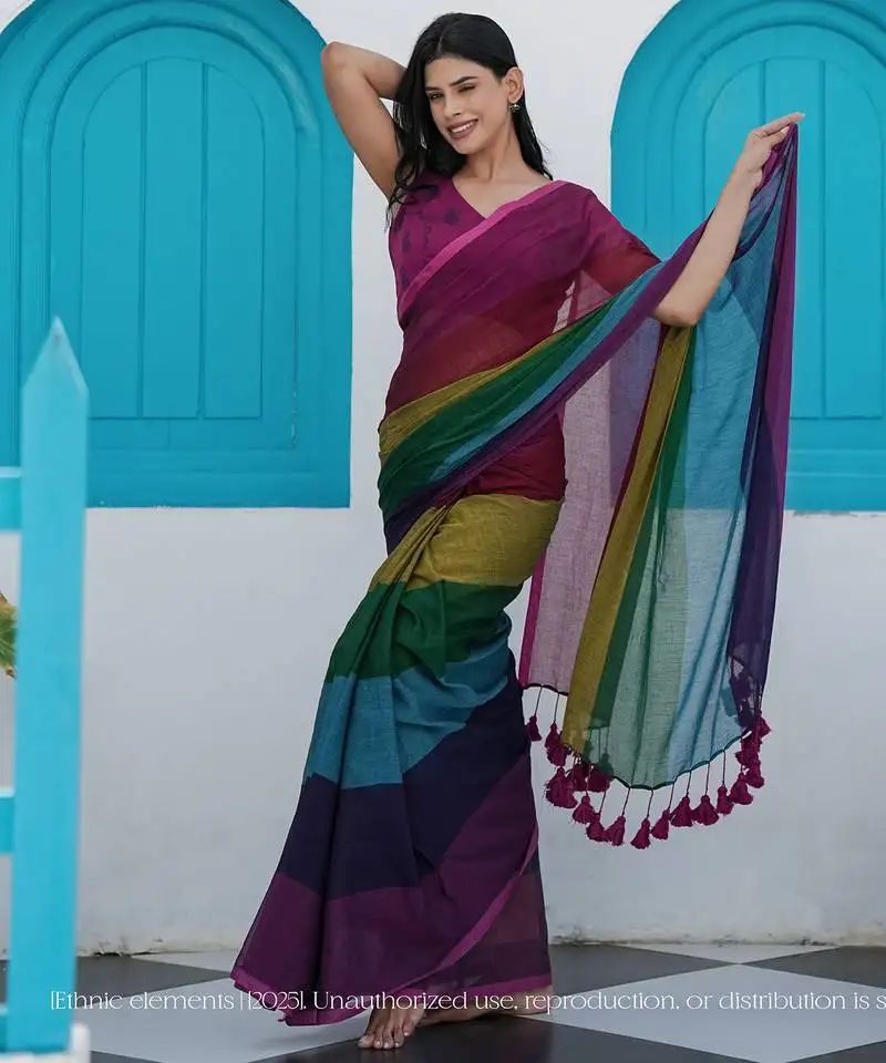 Mul cotton sarees rainbow series - prism hues