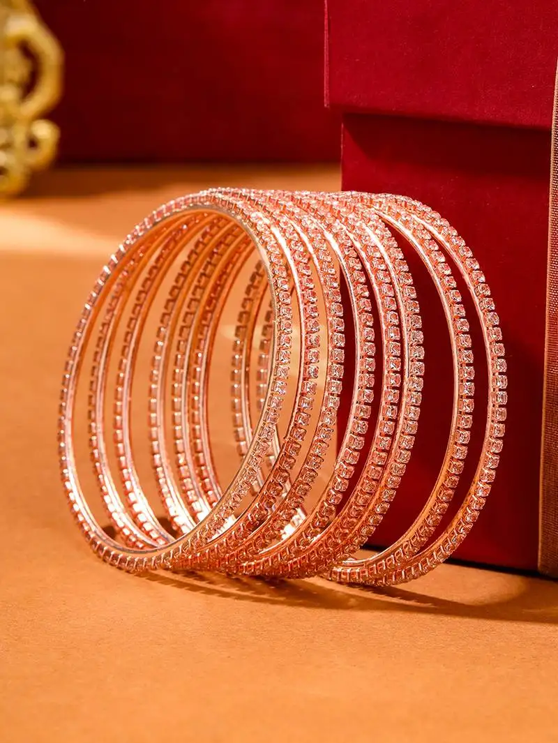 set of 8 american diamond rose gold plated bangles
