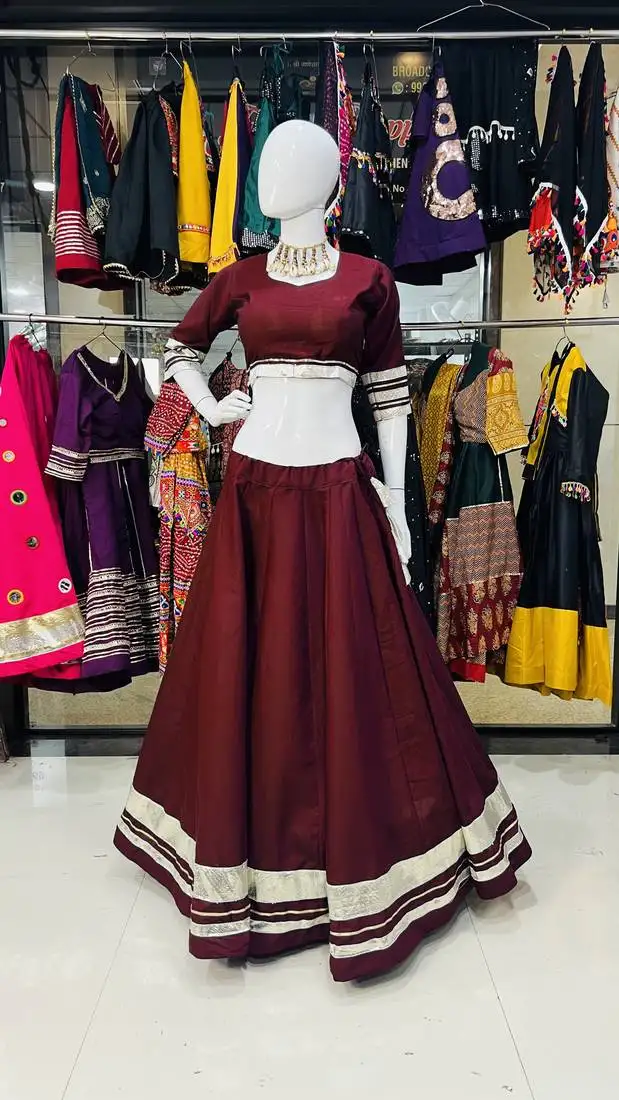 Traditional roman silk maroon gota lace lehenga choli